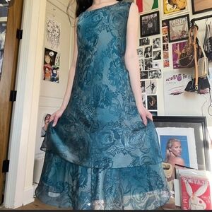 R&M Richards Teal Floral Midi Dress